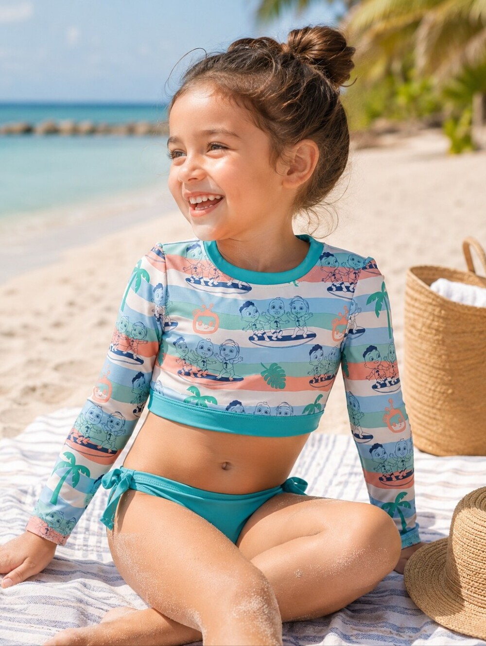 Cocomelon Toddler Rash Guard Swim Top 2T Surf Print UPF